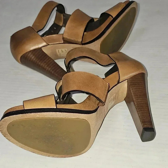 THEORY Brown T Strap Women Platform Heels Sz 7/37.5 - Picture 6 of 9